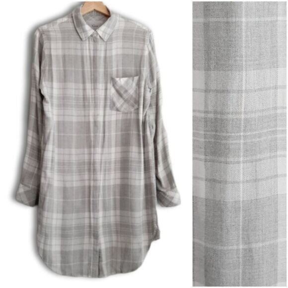 RAILS Plaid Shirt Tunic Dress Button Down Grey & White Sz XS - Picture 1 of 14
